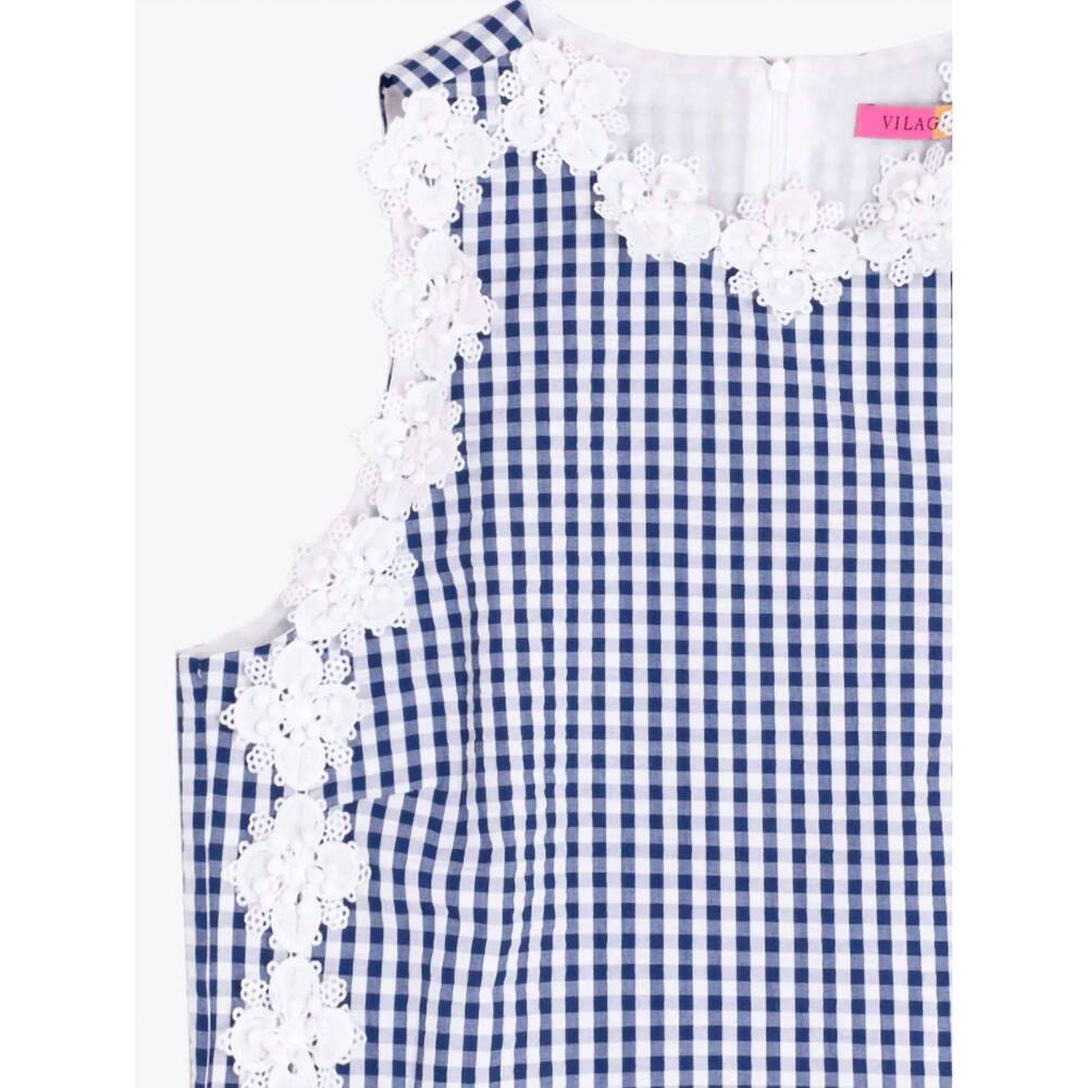NEW VILAGALLO plaid embroidered flowers top in navy - Picture 4 of 4